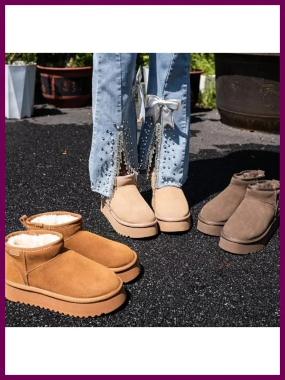 Women's Suede Platform Ankle Snow Boots with Faux Fur Lining Slip-On
